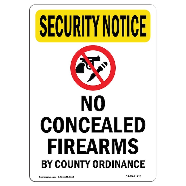 OSHA Security Sign, 5" H, 3.5" W, No Concealed Weapons, Portrait, SN-D-35-V-11723-10PK